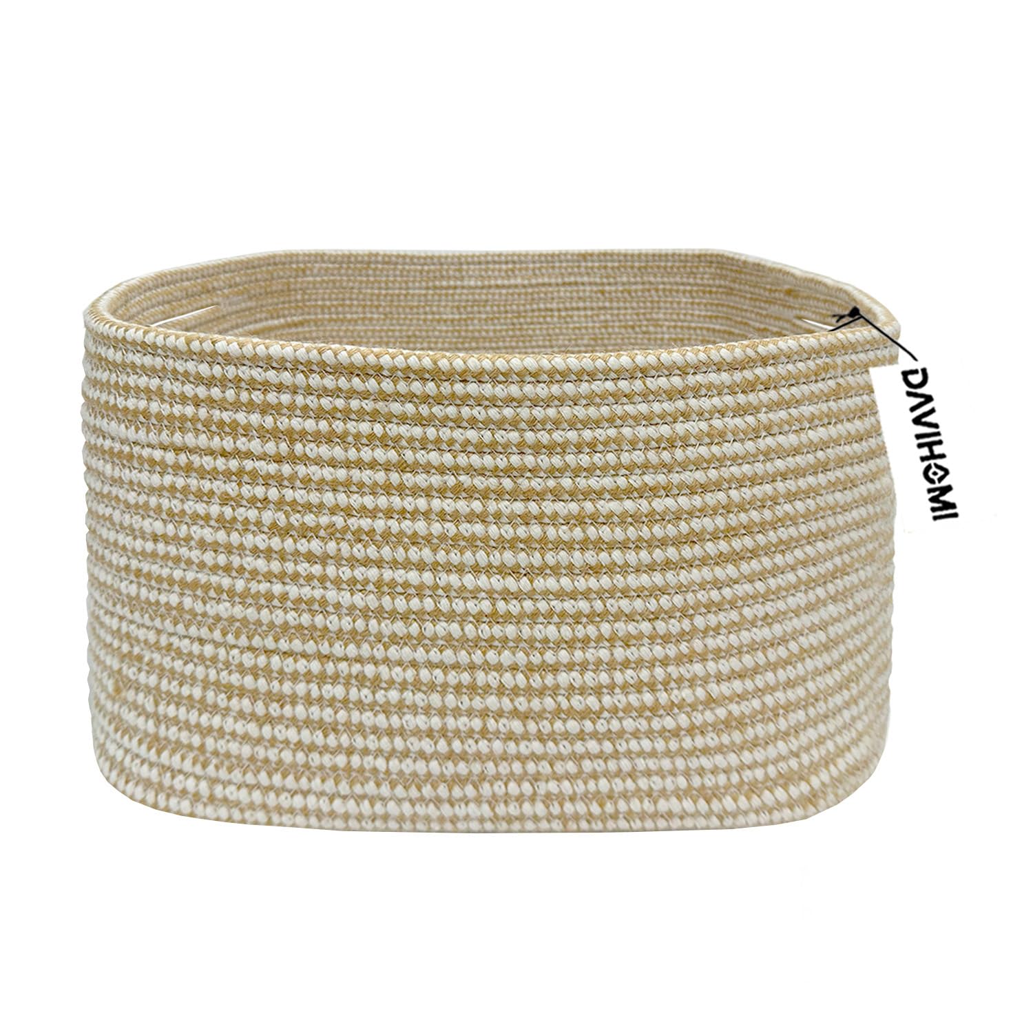 DAVIHOMI Square Woven Cotton Rope Basket for Organizing, Gift Baskets for Handles, Empty Gift Baskets, Toy Basket for bins|13.5'